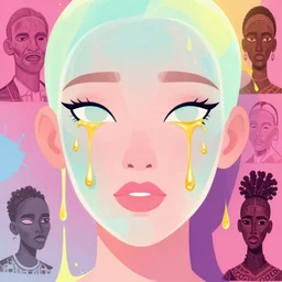 beautiful face, made of jelly, golden tears, dramatic lighting, maximalist pastel color palette, splatter paint, pixar and disney concept, graphic novel by fiona staples and dustin nguyen, peter elson alan bean wangechi mutu, clean cel shaded vector art, on artstation