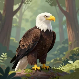 Beautiful American Bald Eagle in the woods” Beautiful Dreamscape, Digital art, concept art, detailed, lovely colors, Art station,3-D 4K, beautiful background, matte painting, Thomas Kinkade,
