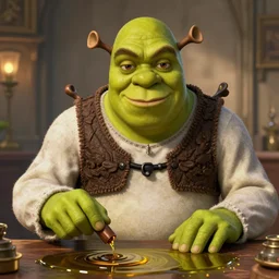 shrek as the godfather, oil in canas, masterpiece