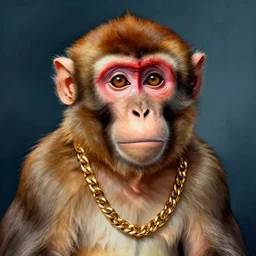 portrait of a macaque wearing a gold chain, in the style of piccaso