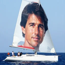 sailboat with tom cruise face as sail