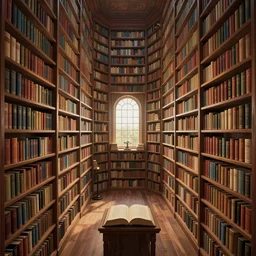 an infinite library in the realm of pure a temporal logic, all books have already been written, in the style of a magical digital art illustration, tending on art station,