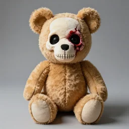 teddy bear with a bloody skull face