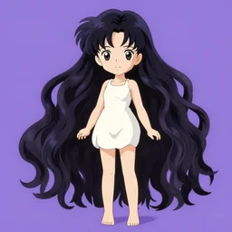 anime style, vivid, expressive, full body, 4 k, painting, a cute magical girl with a long wavy black hair, stunning, realistic light and shadow effects, centered, violet sunlight, simple background, studio ghibly makoto shinkai yuji yamaguchi