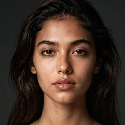 attractive and charming female portrait, mixed-race, asymmetrical face, ethereal volumetric light, sharp focus