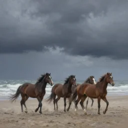 horses on the beach, dark clouds, wind, by anton mauve