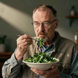 walter white eating arugala, photography,