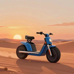 a scene of a hovercycle cruising across a desert horizon at sunset, illustrated by moebius, 4k,