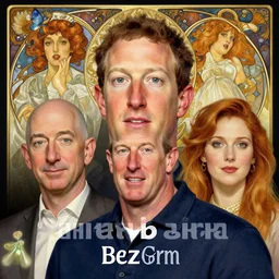portrait of mark zuckerberg, bezos, artgerm, very detailed, art contest winner on behance, trendy on deviant art, by artgem, greg rutkowski and laura sava and alphonse mucha