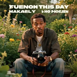 A photo of Tyler the Creator sitting in the middle of a garden, 8K concept art, dreamy, garden, bushes, flowers, golden hour, vintage camera, detailed, UHD realistic faces, award winning photography, cinematic lighting