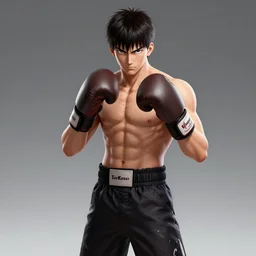 demon boxing hero , short hair,worn pants,boxing glove made by Tite Kubo ArtStation, manga style,centered,highly detailed face,CGSociety