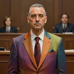 saul goodman in his colourful garish suit, standing in court. smooth shaven face, combover, by lucian freud and drew struzan, detailed matte painting, realistic portrait, symmetrical, highly detailed, digital painting, artstation, concept art, smooth, sharp focus, illustration, cinematic lighting, 8 k resolution
