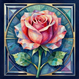 an art deco painting of a rose, by joseph stella, synthwave, behance contest winner, crystal cubism, digital illustration