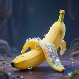 a banana made of crystal gems, digital art, epic fantasy art