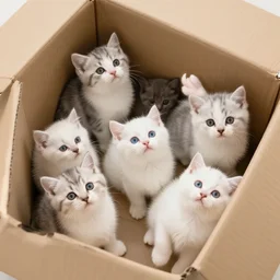 a cardboard box, inside full of cute kittens