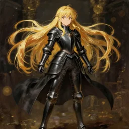 baroque oil painting japanese light novel cover illustration anime key visual full body action shot | young girl dictator wearing black military crusader armour with long flowing blonde hair | rule of thirds golden ratio beautiful composition | lotr gapmoe kuudere moody lighting bokeh stunning highlights sharp contrast | trending pixiv fanbox | by greg rutkowski makoto shinkai takashi takeuchi studio ghibli