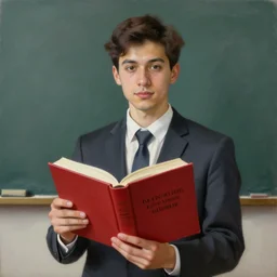 a beautiful 8 k photorealistic masterpiece oil painting, a young professor showing a big red book on camera, hyperrealism, 1 6 k, trending on artstation