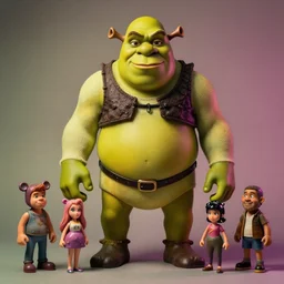 smooth vintage flesh monster fat shrek : : by mark ryden, lisa frank, marion peck, esao andrews : : action figure, sofubi, collectable figurine : : studio lighting, colored gels, colored background : : kodak portra 5 0 0, wetplate, flashlight, muted colours, 2 0 0 mm lens, shallow dof