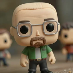 beautiful three point perspective film still of funko pop walter white in breaking bad, extreme closeup portrait in style of frontiers in miniature porcelain photography fashion seinen manga edition, miniature porcelain portrait, eye contact, tilt shift style scene background, soft lighting, kodak portra 4 0 0, 8 k, macro, cinematic style by emmanuel lubezki
