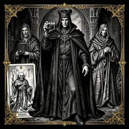 full body portrait of a godly plague doctor : : 2 holds old style camera : : 2 epic, dark atmosphere : : 1 b & w, detailed linework, cinematic, black paper, ornate, symmetrical, vintage : : 1 tarot card, highly detailed, photo, grotesque : : 2 gold filigree, body portrait, super detailed, 8 k, photorealistic, epic, ne