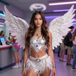 jj abrams movie still body portrait of young woman jessica alba as an edc rave angel girl in line at the dmv, octane render, anime, trending on artstation, unreal engine, volumetric lighting, concept art, sci-fi, disney concept art,