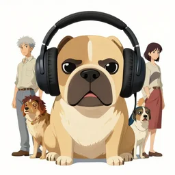 maximalist intimidating dog, headphones, trending on pixiv fanbox, painted by makoto shinkai takashi takeuchi studio ghibli, akihiko yoshida, yoshitaka amano, wangechi mutu, clean cel shaded vector art. shutterstock. behance hd by lois van baarle, artgerm, helen huang, rossdraws, illustration