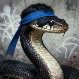 highly detailed closeup of a moody solid snake mgs 1 with eyepatch and headband by atey ghailan, by greg rutkowski, by greg tocchini, by james gilleard, by joe fenton, by kaethe butcher, by yoji shinkawa, gradient blue, black, brown and white color scheme muted tones, grunge aesthetic!!! white graffiti tag wall background