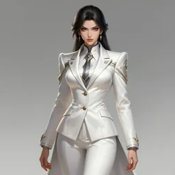 a highly detailed illustration of female kiryu kazuma wearing white suit, intricate, elegant, highly detailed, centered, digital painting, artstation, concept art, smooth, sharp focus, league of legends concept art, wlop.
