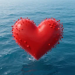 a beating red heart spreading little heart on the sea
