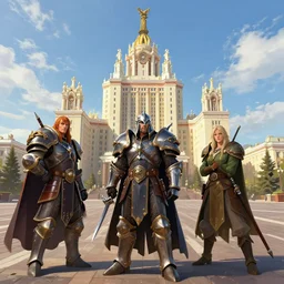 kyiv in style of world of warcraft stormwind, kyiv independence square, khreschatyk, alliance, illustration in style of darek zabrocki, noah bradley, cinematic, bright sunny day