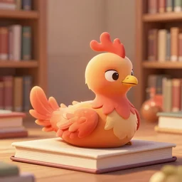 a cartoonish adorable phoenix inside a library, curled up on a book, warm lighting, magical atmosphere, trending on artstation, 30mm, by Evgeny Lushpin trending on ArtStation, deviantart, high detail, stylized portrait