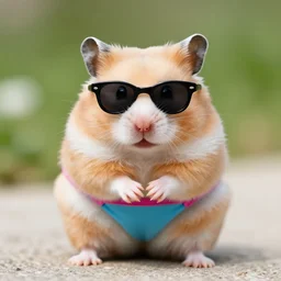 hamster in a bikini, wearing sunglasses