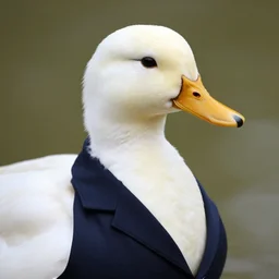 A high detail closeup shot of a duck wearing a suit