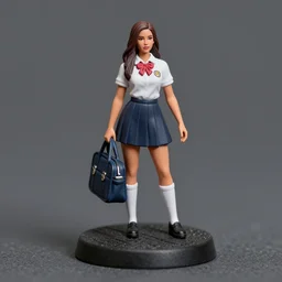 80mm resin detailed miniature of a Vivica A Fox, School uniform, school bag, on textured disc base ;Miniature product Photo, 4K, Full body