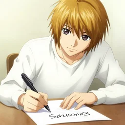 Light Yagami writes Saitamas name in the death note, anime
