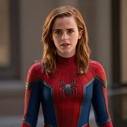 mcu cinematic shot emma watson as female spider - man