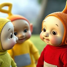 pikmin teletubbies, detailed facial expression, cinema still