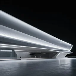 a high contrast minimalist scifi exterior rectilinear brutalist futuristic spaceport airport with neon lights, high dynamic range, ilm, beeple, star citizen halo, mass effect, bladerunner, elysium