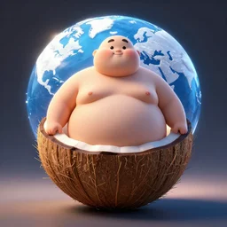 fat person in the shape of a coconut, global lighting, digital art, artstation