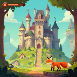 screenshot game about fox in surrealistic castle