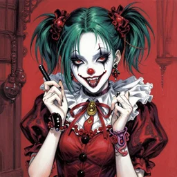 beautiful! coherent!!!!!!!!!!!!!!!!!! well - constructed! detailed! expert! professional!!!!!!!!!!!!!!!!!!!!!!! manga anime seinen concept art portrait art of a goth clowngirl, painted by ilya kuvshinov!!!!! and zdzislaw beksinski # wow