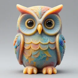 symmetrical detailed sculpture of an owl, made of Colorful Soap