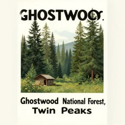 a mid-century modern advertisement of Ghostwood National Forest, Twin Peaks