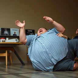 obese man falls over