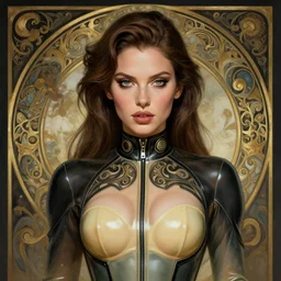 portrait of charli d'amelio wearing a latex suit, intricate, elegant, highly detailed, digital painting, artstation, concept art, smooth, sharp focus, illustration, art by artgerm and greg rutkowski and alphonse mucha, 8 k