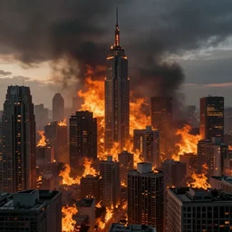 dystopian city on fire realistic