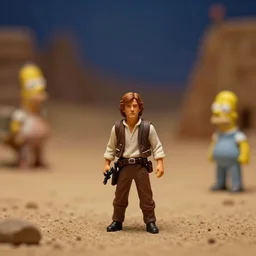 miniature of luke skywalker as homer simpson in mos eisley, cinestill 8 0 0 t, 8 5 mm f / 1. 8, bokeh, cinematic
