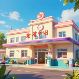 retro hospital concept art, vibrant colors, 8 k photorealistic, hd, high details, trending on artstation