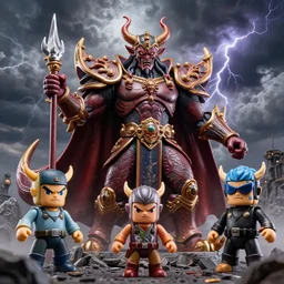 hyperrealistic rendering, epic boss battle, ornate supreme demon overlord, by art of skinner and richard corben and jeff easley, product photography, action figure, sofubi, storm clouds, outside, lightning