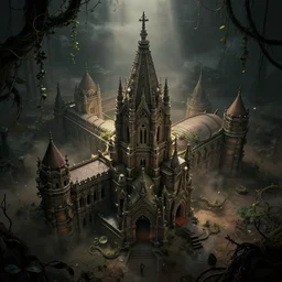 mumbai in the year 2 0 7 0, epic, dramatic lighting from above, dark, vines, fantasy, dust, unreal engine, octane, highly detailed, concept art, dark, super realistic,